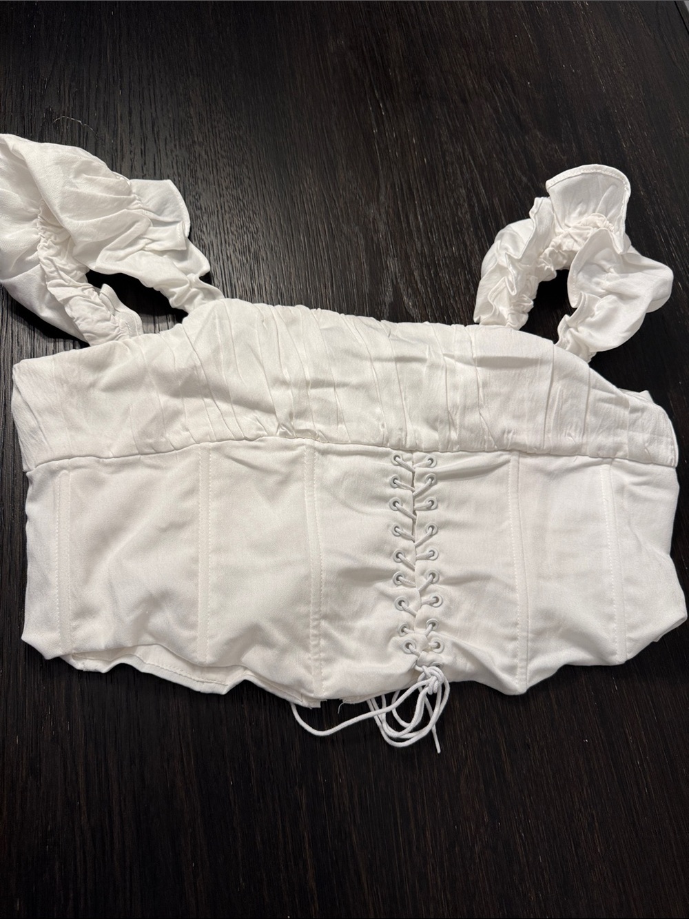 Princess Polly White Lace-Up Corset Crop Top with Ruched Straps